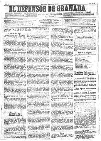 'El Defensor de Granada  : diario político independiente' - Año XII Número 4459 1ª ed. - 1891 Septiembre 30