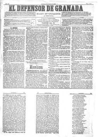 'El Defensor de Granada  : diario político independiente' - Año XII Número 4461 1ª ed. - 1891 Octubre 01