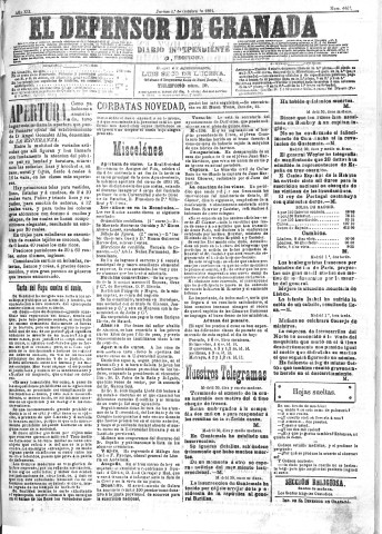 'El Defensor de Granada  : diario político independiente' - Año XII Número 4462 2ª ed. - 1891 Octubre 01
