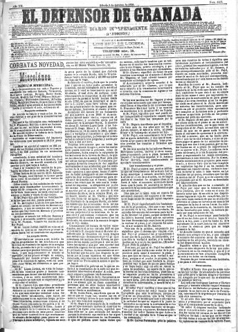 'El Defensor de Granada  : diario político independiente' - Año XII Número 4465 1ª ed. - 1891 Octubre 03