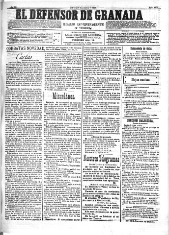 'El Defensor de Granada  : diario político independiente' - Año XII Número 4472 2ª ed. - 1891 Octubre 07