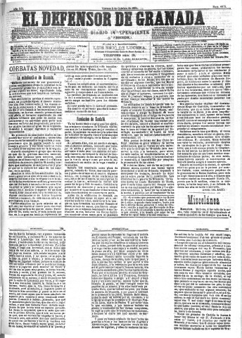 'El Defensor de Granada  : diario político independiente' - Año XII Número 4475 1ª ed. - 1891 Octubre 09