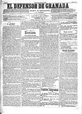 'El Defensor de Granada  : diario político independiente' - Año XII Número 4476 2ª ed. - 1891 Octubre 09