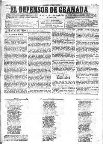 'El Defensor de Granada  : diario político independiente' - Año XII Número 4479 1ª ed. - 1891 Octubre 11