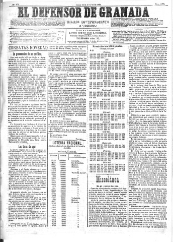 'El Defensor de Granada  : diario político independiente' - Año XII Número 4480 1ª ed. - 1891 Octubre 12