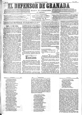'El Defensor de Granada  : diario político independiente' - Año XII Número 4481 1ª ed. - 1891 Octubre 13