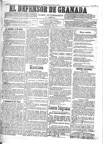 'El Defensor de Granada  : diario político independiente' - Año XII Número 4484 2ª ed. - 1891 Octubre 14