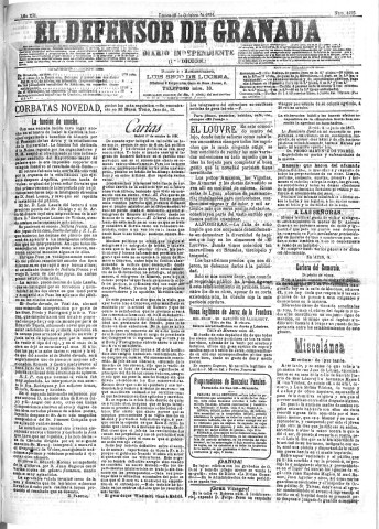 'El Defensor de Granada  : diario político independiente' - Año XII Número 4492 1ª ed. - 1891 Octubre 19