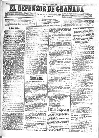 'El Defensor de Granada  : diario político independiente' - Año XII Número 4500 2ª ed. - 1891 Octubre 23