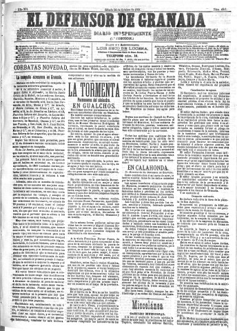'El Defensor de Granada  : diario político independiente' - Año XII Número 4501 1ª ed. - 1891 Octubre 24