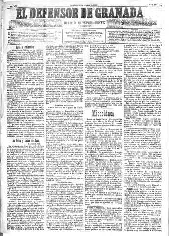 'El Defensor de Granada  : diario político independiente' - Año XII Número 4503 1ª ed. - 1891 Octubre 25