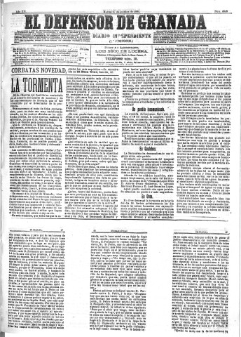 'El Defensor de Granada  : diario político independiente' - Año XII Número 4505 1ª ed. - 1891 Octubre 27
