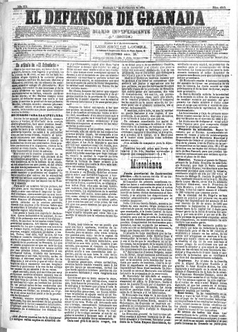 'El Defensor de Granada  : diario político independiente' - Año XII Número 4515 1ª ed. - 1891 Noviembre 01