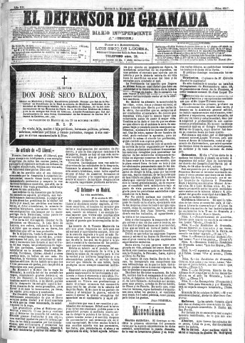 'El Defensor de Granada  : diario político independiente' - Año XII Número 4517 1ª ed. - 1891 Noviembre 03