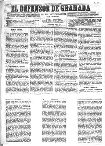 'El Defensor de Granada  : diario político independiente' - Año XII Número 4521 1ª ed. - 1891 Noviembre 05