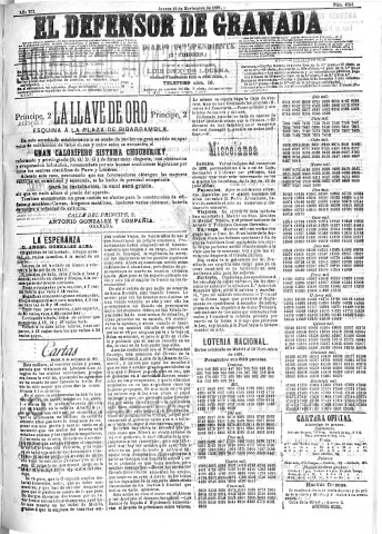 'El Defensor de Granada  : diario político independiente' - Año XII Número 4534 2ª ed. - 1891 Noviembre 12