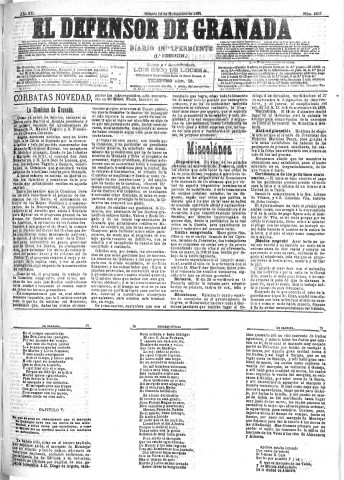 'El Defensor de Granada  : diario político independiente' - Año XII Número 4537 1ª ed. - 1891 Noviembre 14