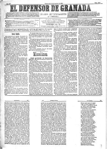 'El Defensor de Granada  : diario político independiente' - Año XII Número 4547 1ª ed. - 1891 Noviembre 20
