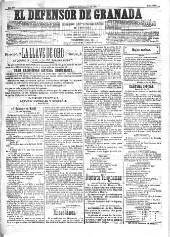 'El Defensor de Granada  : diario político independiente' - Año XII Número 4550 2ª ed. - 1891 Noviembre 21