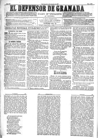 'El Defensor de Granada  : diario político independiente' - Año XII Número 4551 1ª ed. - 1891 Noviembre 22