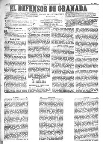 'El Defensor de Granada  : diario político independiente' - Año XII Número 4559 1ª ed. - 1891 Noviembre 27