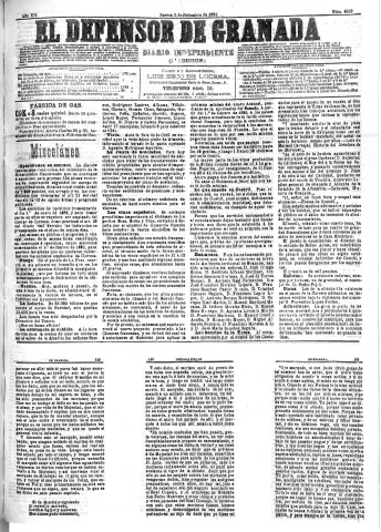 'El Defensor de Granada  : diario político independiente' - Año XII Número 4569 1ª ed. - 1891 Diciembre 03