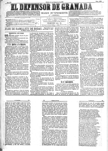 'El Defensor de Granada  : diario político independiente' - Año XII Número 4585 1ª ed. - 1891 Diciembre 12