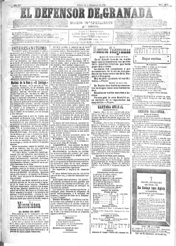 'El Defensor de Granada  : diario político independiente' - Año XII Número 4586 2ª ed. - 1891 Diciembre 12