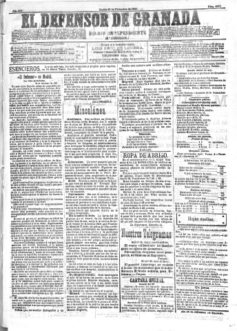 'El Defensor de Granada  : diario político independiente' - Año XII Número 4612 2ª ed. - 1891 Diciembre 29