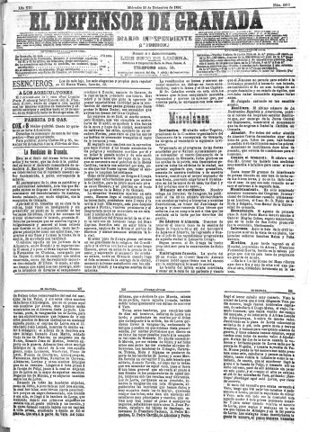 'El Defensor de Granada  : diario político independiente' - Año XII Número 4613 1ª ed. - 1891 Diciembre 30