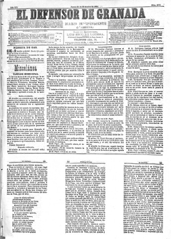 'El Defensor de Granada  : diario político independiente' - Año XII Número 4615 1ª ed. - 1891 Diciembre 31