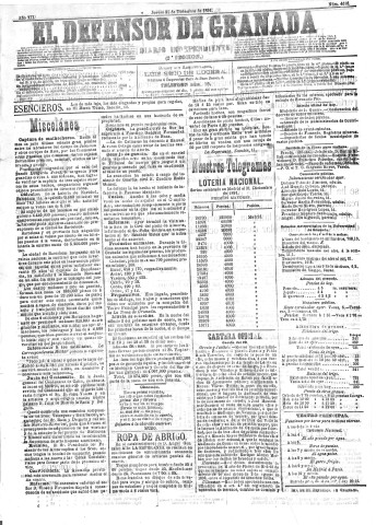 'El Defensor de Granada  : diario político independiente' - Año XII Número 4616 2ª ed. - 1891 Diciembre 31