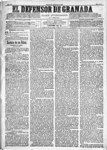 'El Defensor de Granada  : diario político independiente' - Año XIII Número 4710 1ª ed. - 1892 Febrero 26