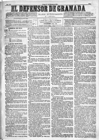 'El Defensor de Granada  : diario político independiente' - Año XIII Número 4712 1ª ed. - 1892 Febrero 27