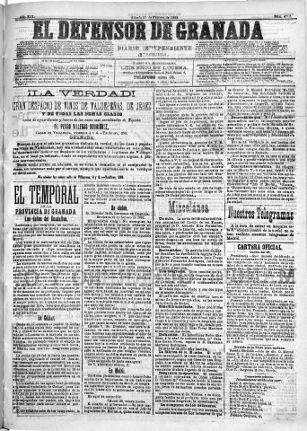 'El Defensor de Granada  : diario político independiente' - Año XIII Número 4713 2ª ed. - 1892 Febrero 27