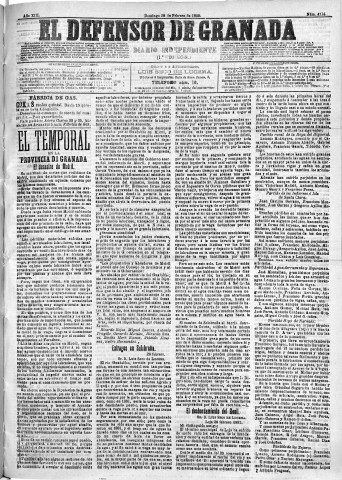 'El Defensor de Granada  : diario político independiente' - Año XIII Número 4714 1ª ed. - 1892 Febrero 28