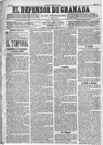 'El Defensor de Granada  : diario político independiente' - Año XIII Número 4716 1ª ed. - 1892 Marzo 01