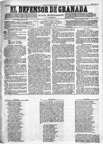 'El Defensor de Granada  : diario político independiente' - Año XIII Número 4719 1ª ed. - 1892 Marzo 03