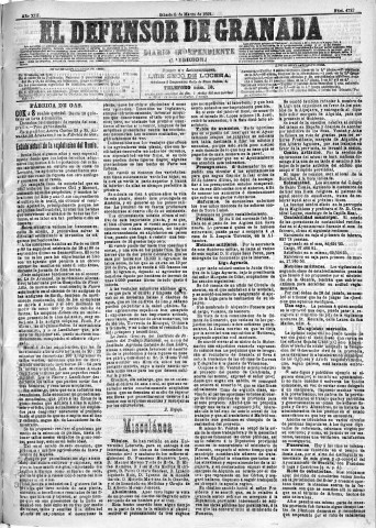 'El Defensor de Granada  : diario político independiente' - Año XIII Número 4723 1ª ed. - 1892 Marzo 05