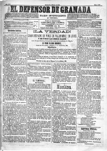 'El Defensor de Granada  : diario político independiente' - Año XIII Número 4728 2ª ed. - 1892 Marzo 08
