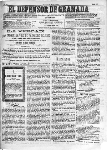 'El Defensor de Granada  : diario político independiente' - Año XIII Número 4734 2ª ed. - 1892 Marzo 11