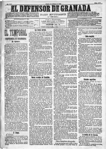 'El Defensor de Granada  : diario político independiente' - Año XIII Número 4735 1ª ed. - 1892 Marzo 12