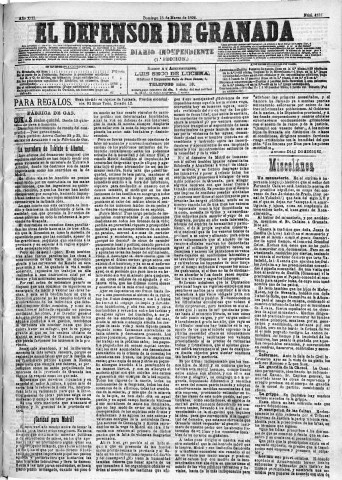 'El Defensor de Granada  : diario político independiente' - Año XIII Número 4737 1ª ed. - 1892 Marzo 13