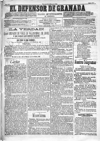 'El Defensor de Granada  : diario político independiente' - Año XIII Número 4746 2ª ed. - 1892 Marzo 18