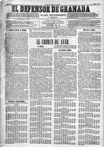 'El Defensor de Granada  : diario político independiente' - Año XIII Número 4750 1ª ed. - 1892 Marzo 21