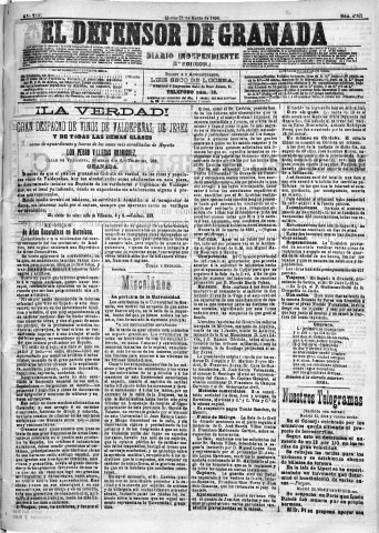 'El Defensor de Granada  : diario político independiente' - Año XIII Número 4752 2ª ed. - 1892 Marzo 22