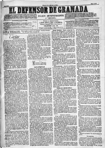 'El Defensor de Granada  : diario político independiente' - Año XIII Número 4758 1ª ed. - 1892 Marzo 26