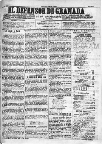 'El Defensor de Granada  : diario político independiente' - Año XIII Número 4765 2ª ed. - 1892 Marzo 30