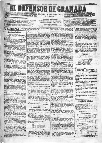 'El Defensor de Granada  : diario político independiente' - Año XIII Número 4767 2ª ed. - 1892 Marzo 31