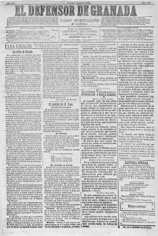 'El Defensor de Granada  : diario político independiente' - Año XIII Número 4768 2ª ed. - 1892 Abril 01